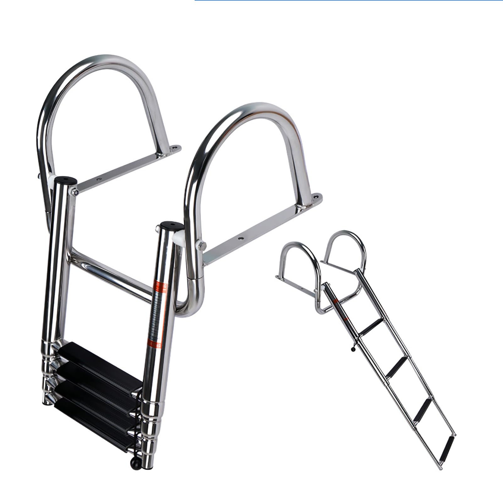 JXYQ Foldable Boat Ladder 3 4 Steps Stainless Steel Telescoping Pontoon Marine Rear Entry Swim Deck Ladder with Wide Steps Hand Railing