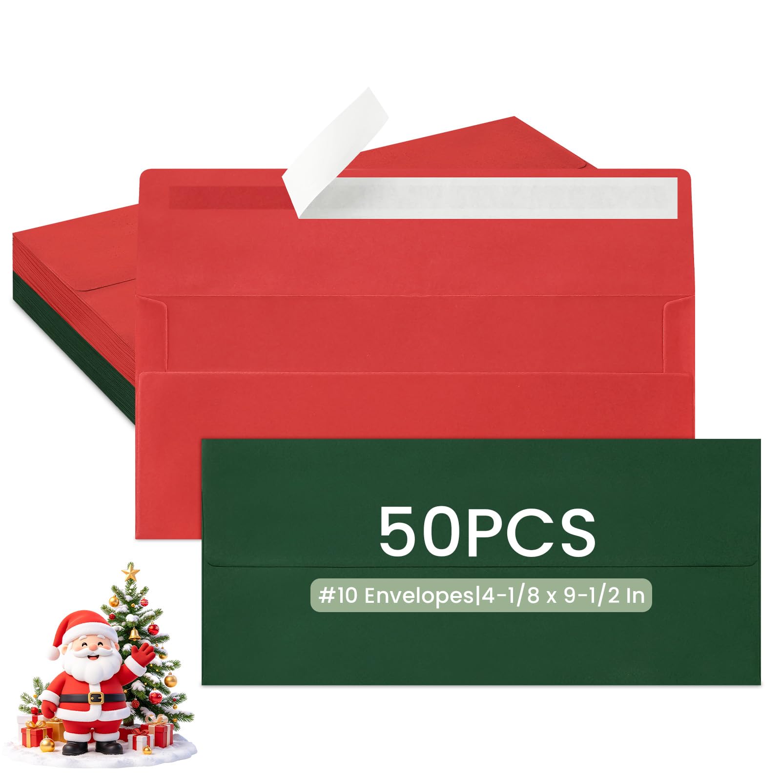 Mulbozy 50Pcs #10 Red Green Envelopes Letter Size Windowless for Christmas