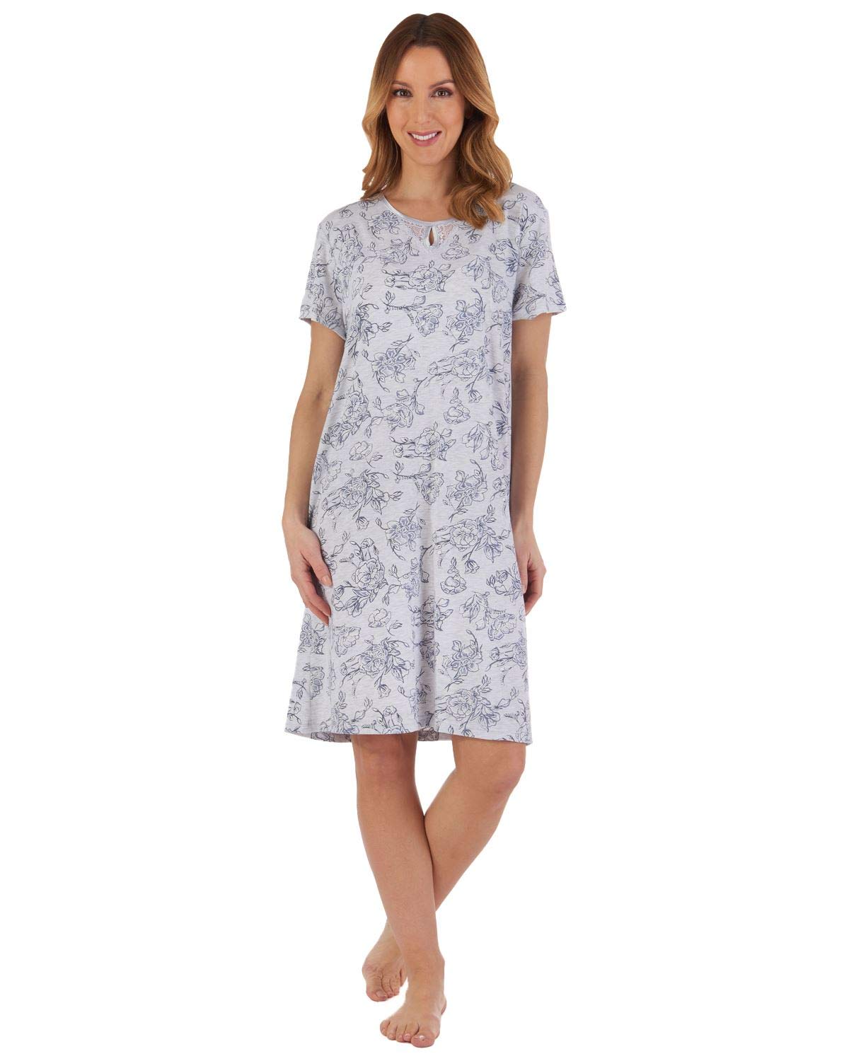 Slenderella Women's Grey Sketch Floral 38" Nightie Nd55121 16-18
