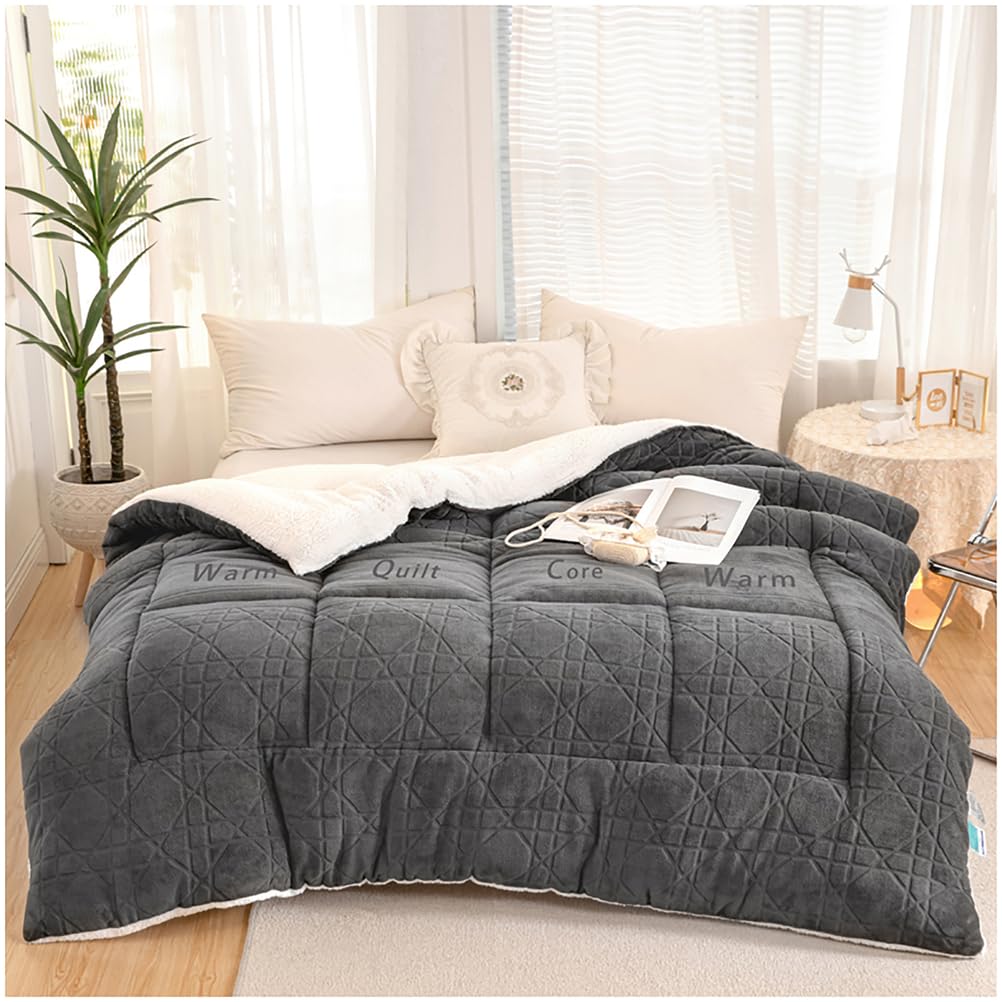 Édredon chaude en hiver ZTGL couette 2 personnes en laine gris foncé