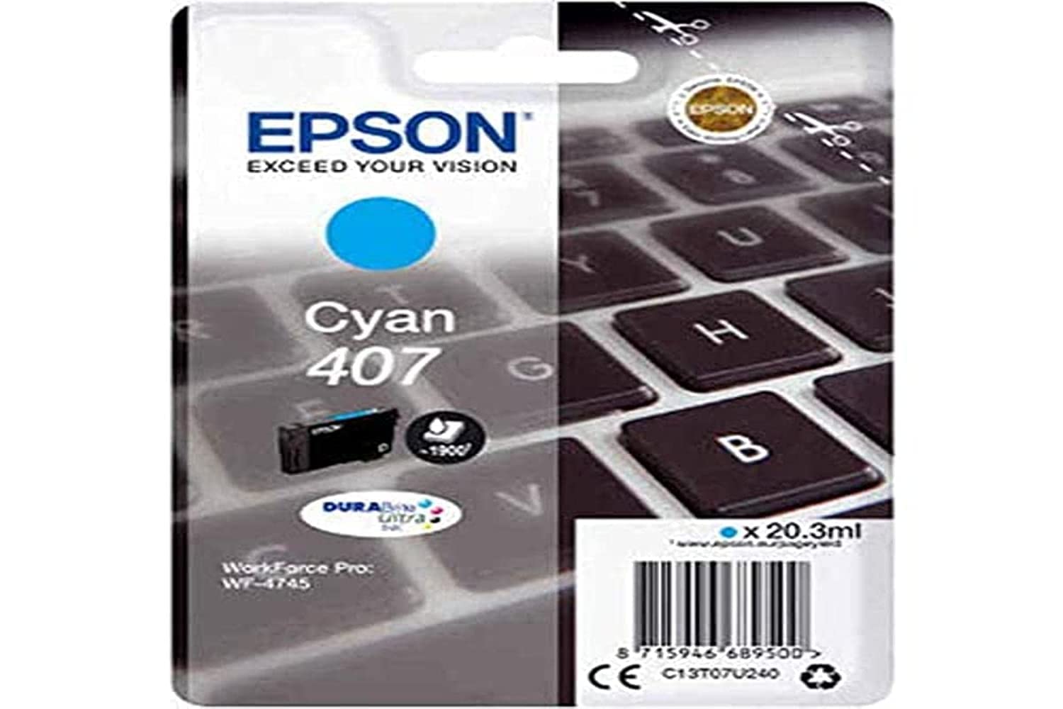 Epson 407 Ciano Tastiera Genuina, Cartuccia D'inchiostro Durabrite Ultra Workforce Pro WF-4745DTWF-image