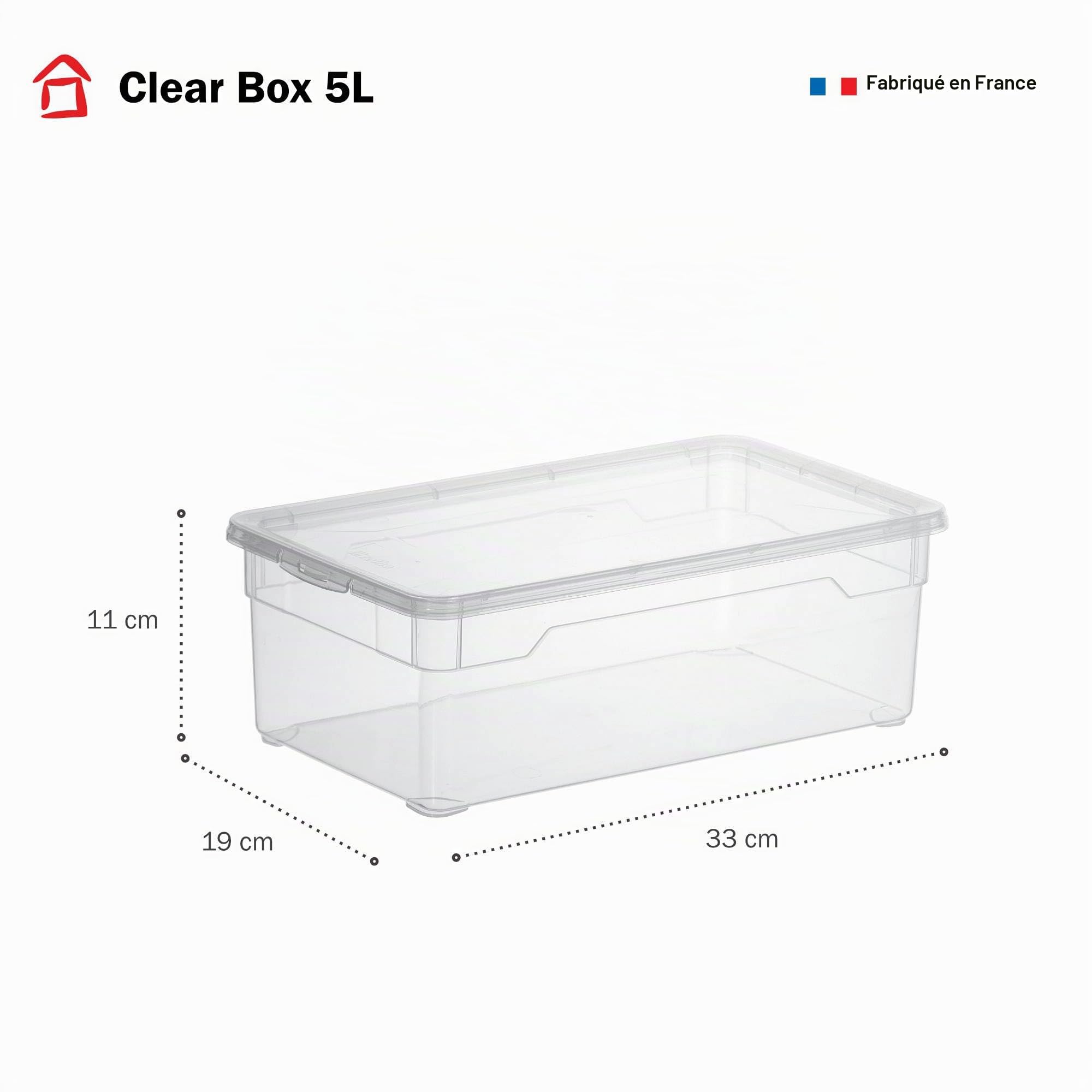 SUNDIS Clear Box, boîte de rangement plastique avec couvercle 5L, x10