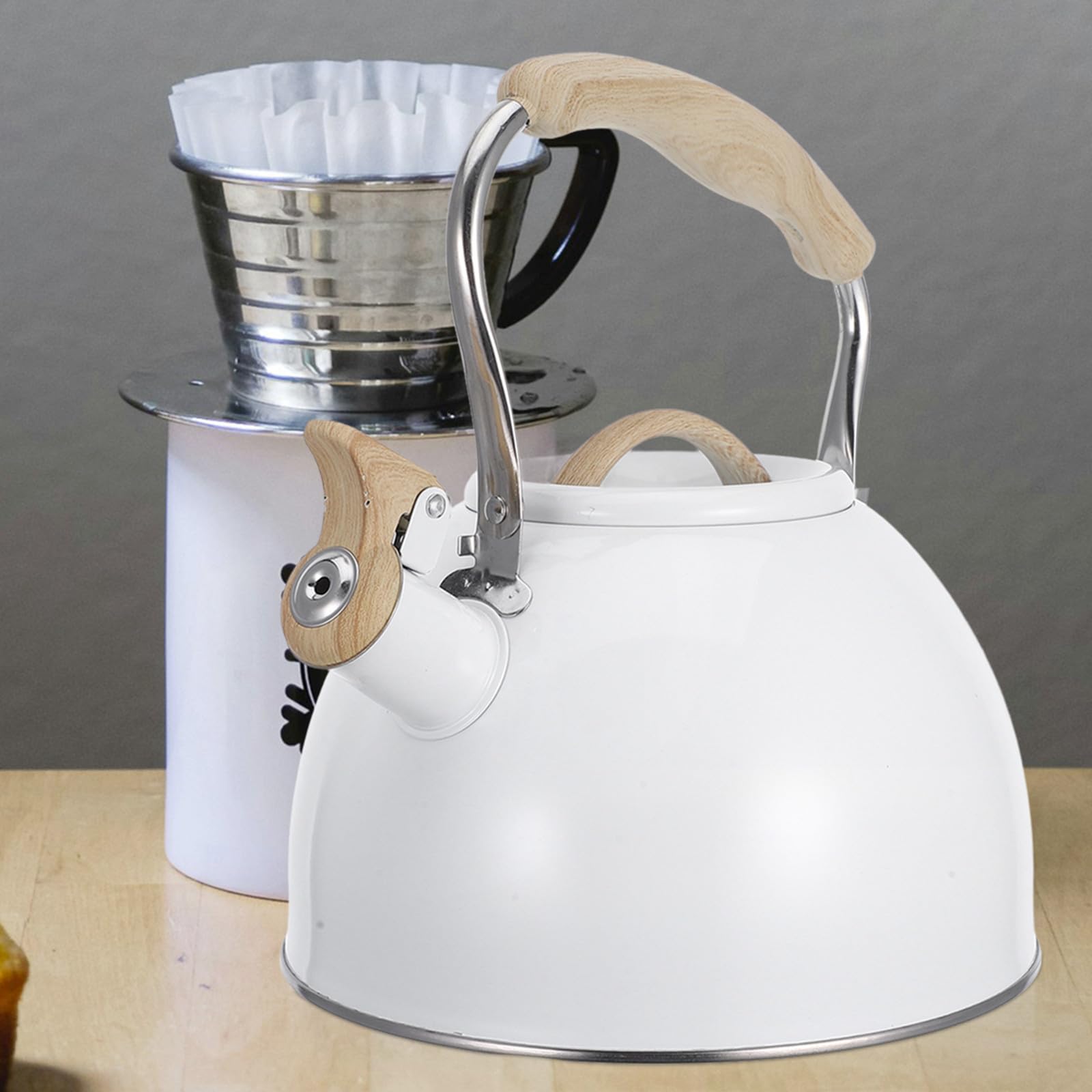 KICHOUSE Hervidor de Agua Portátil de Acero Inoxidable Silbato Automático de 3l, Tetera Ligera de Color Claro Adecuado para Cocina Doméstica y Camping