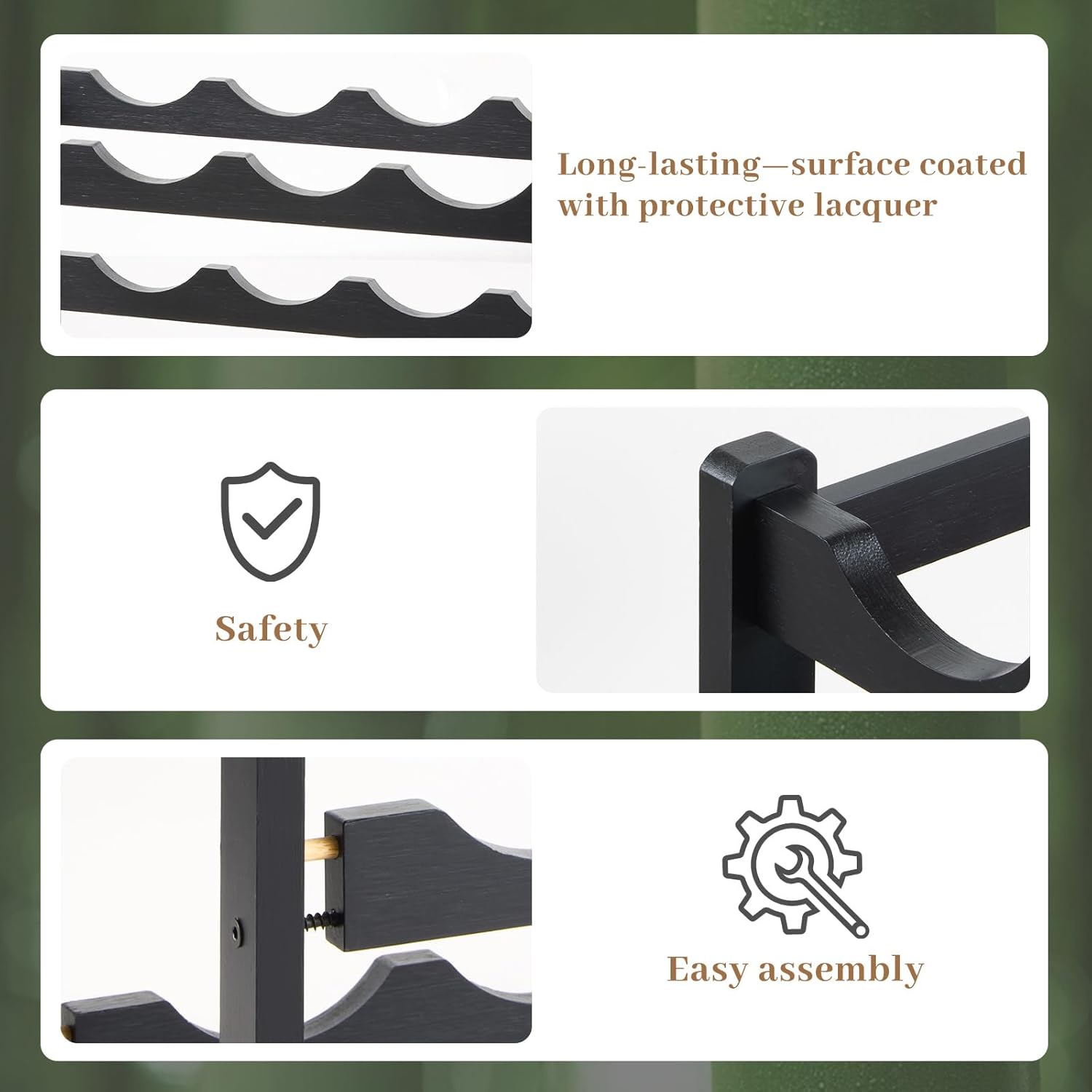 Wine Rack,Bamboo Wine Storage Cabinet Shelf,Countertop Wine Shelf- Freestanding Wine Holder for Kitchen & Pantry (Black, 3-Tier) - Image 6