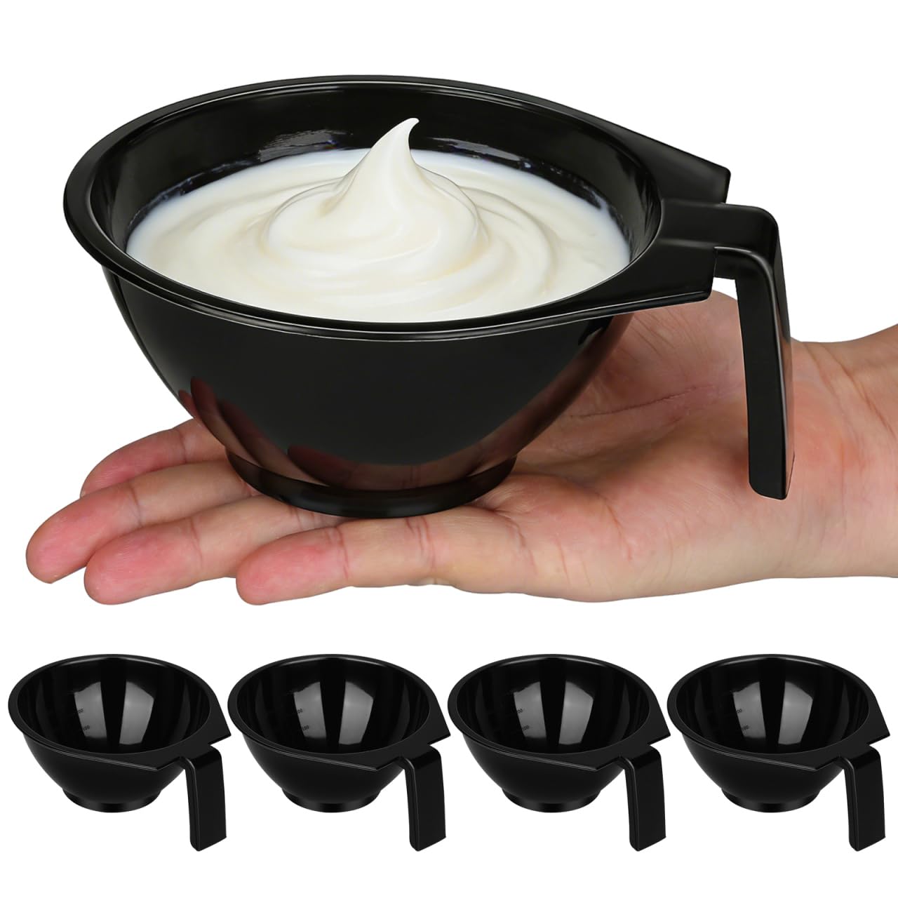 FOMIYES Hair Dye Bowl Set 5-Pack Black Hair Color Mixing Bowls with Measurements and Handle Reusable Salon Mixing Tint Bowls for Professional or Home Use