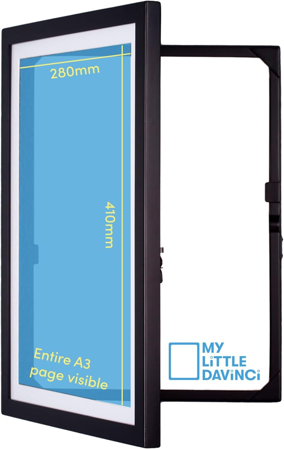 MyLittleDaVinci Wooden Picture Frame for 50 Artworks | Display or Hang Your Kids Artwork, Black A3