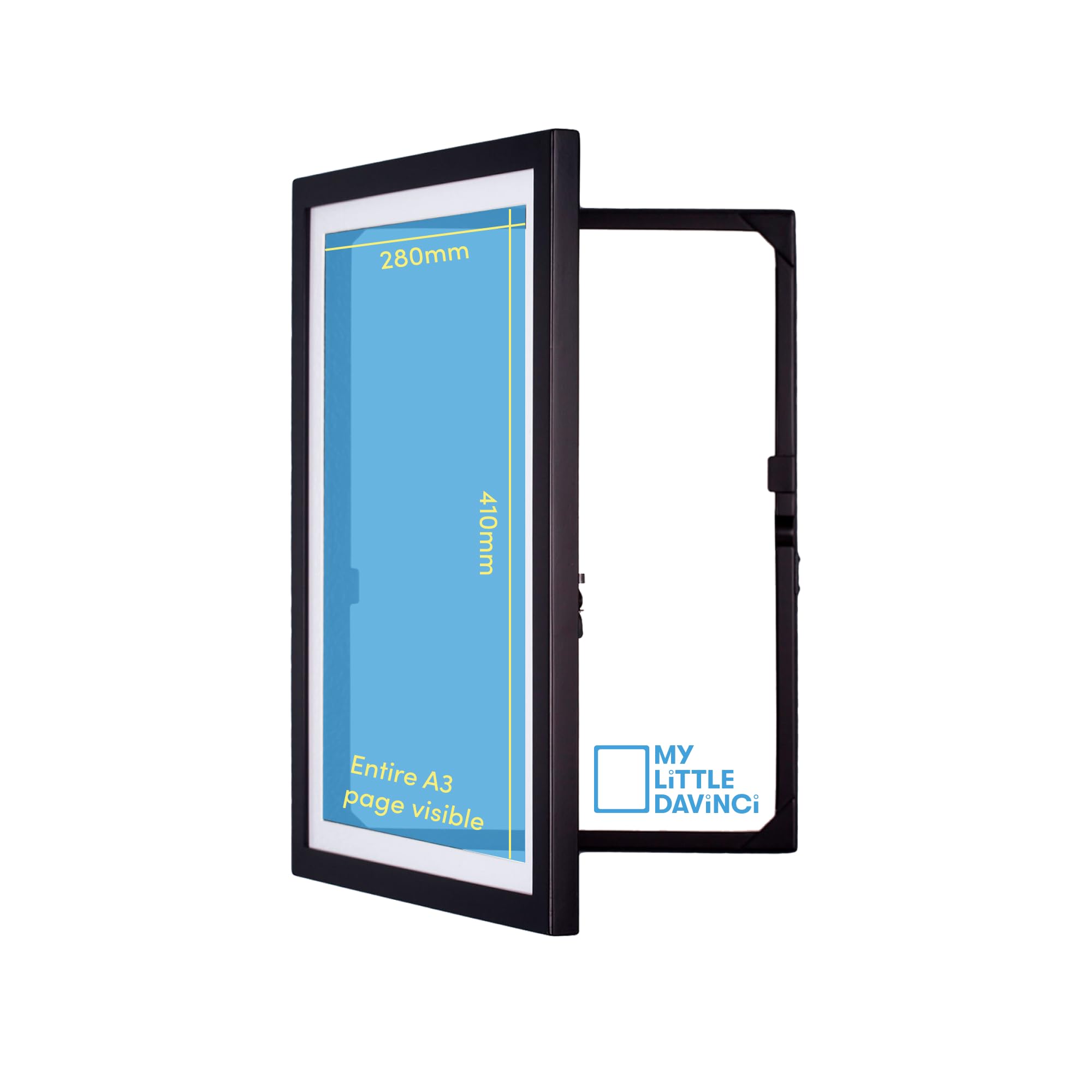 Dynamic Frames My Little DaVinci Wooden Picture Frame for 50 Artworks | Display or Hang Your Kids Artwork (Black, A3)