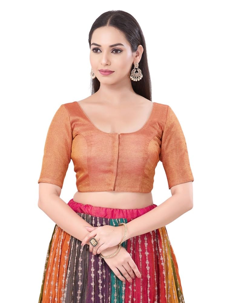 vamas Women's Silk Padded Self Design Half Sleeve Readymade Saree Blouse (X-1174.ELB)-picture-9