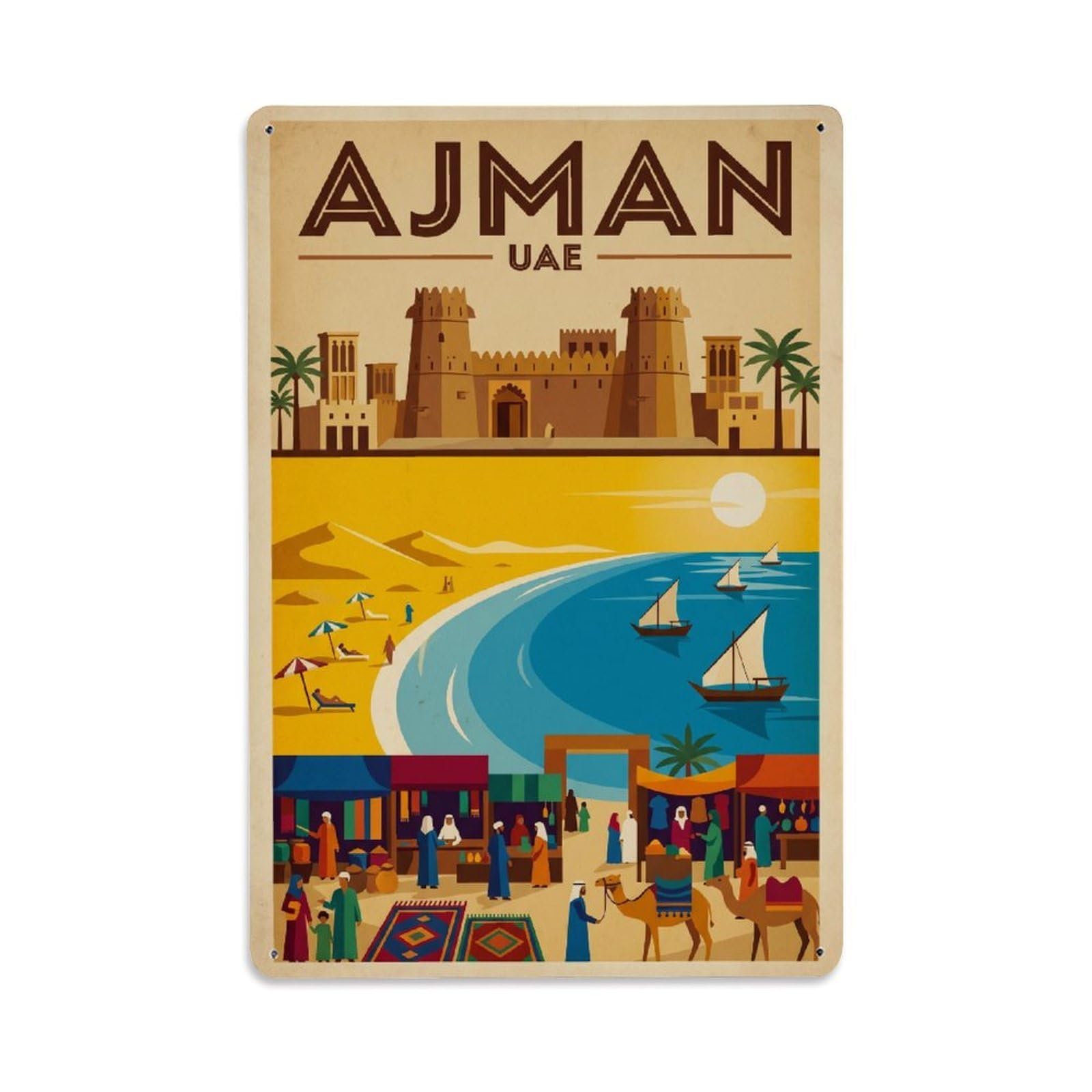 Metal Tin Sign Vintage UAE Ajman Travel