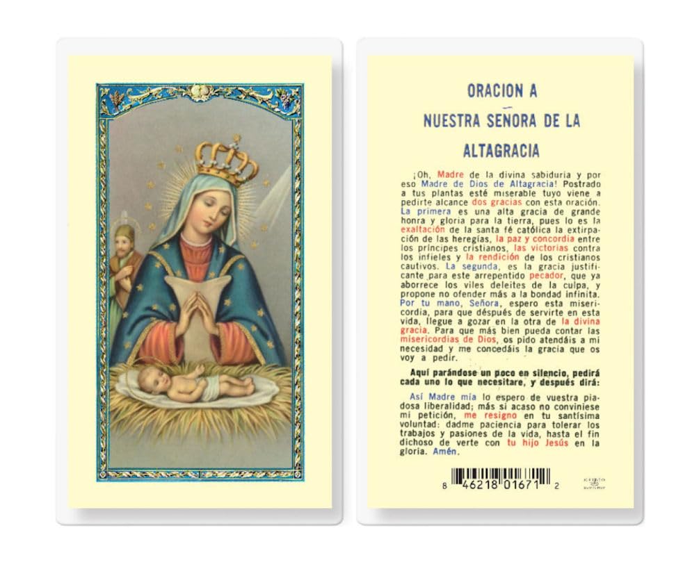 Oracion a Nuestra Senora de la Altagracia, Estampas Sagradas Laminadas, Paquete de 25