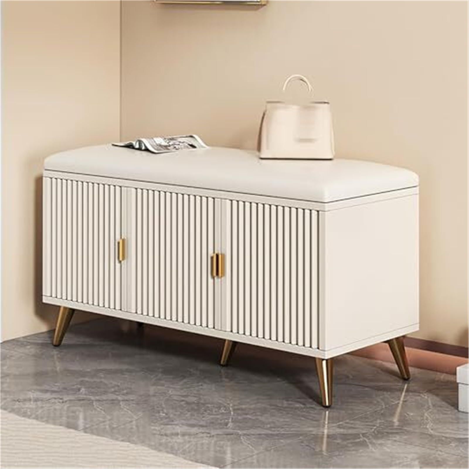 GHFXSCV Wooden Shoe Rack with Seat – Entryway Shoe Storage Cabinet for Bedroom, Hallway, Living Room, and Dorm – Stylish and Functional nizer for Shoes and Accessories