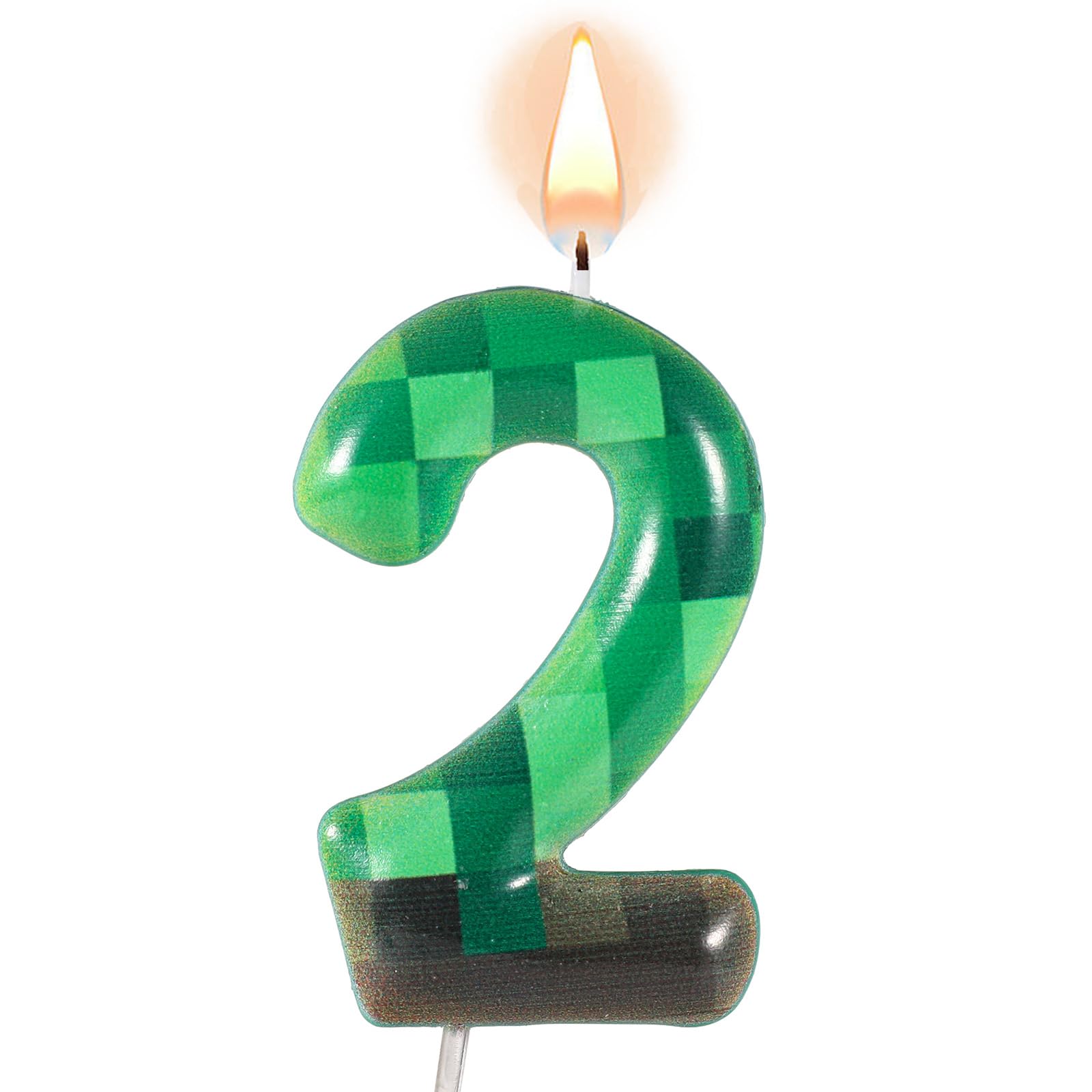 TNT Themed Birthday Candles for Cake, Green Number 2 Pixel Dynamite Cake Toppers for Wedding, Baby Shower, Video Game Party Supplies Decoration