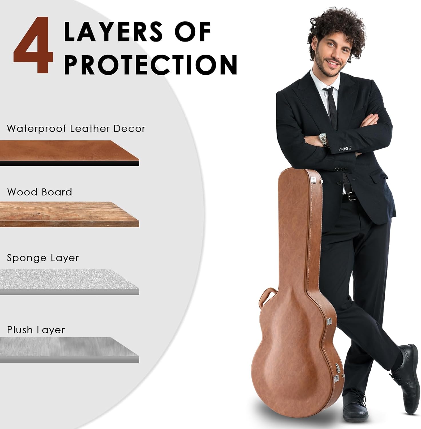 Ktaxon Electric Guitar Hard Case, Wooden Hard-Shell 42-Inch Protective Carrying Case for 335-Style Semi-Hollow & Hollowbody Guitar with Lock Latch Padding, Brown