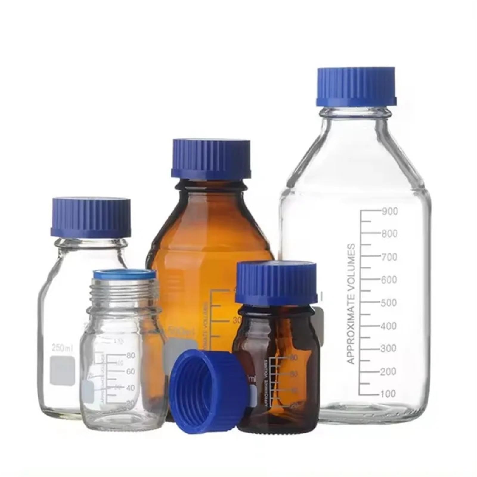 CQAHDSEVF Borosilicate Glass Bottles, Glass Graduated Laboratory Reagent Bottle Multicolor Blue Cap GL45 Nut(500-clear)