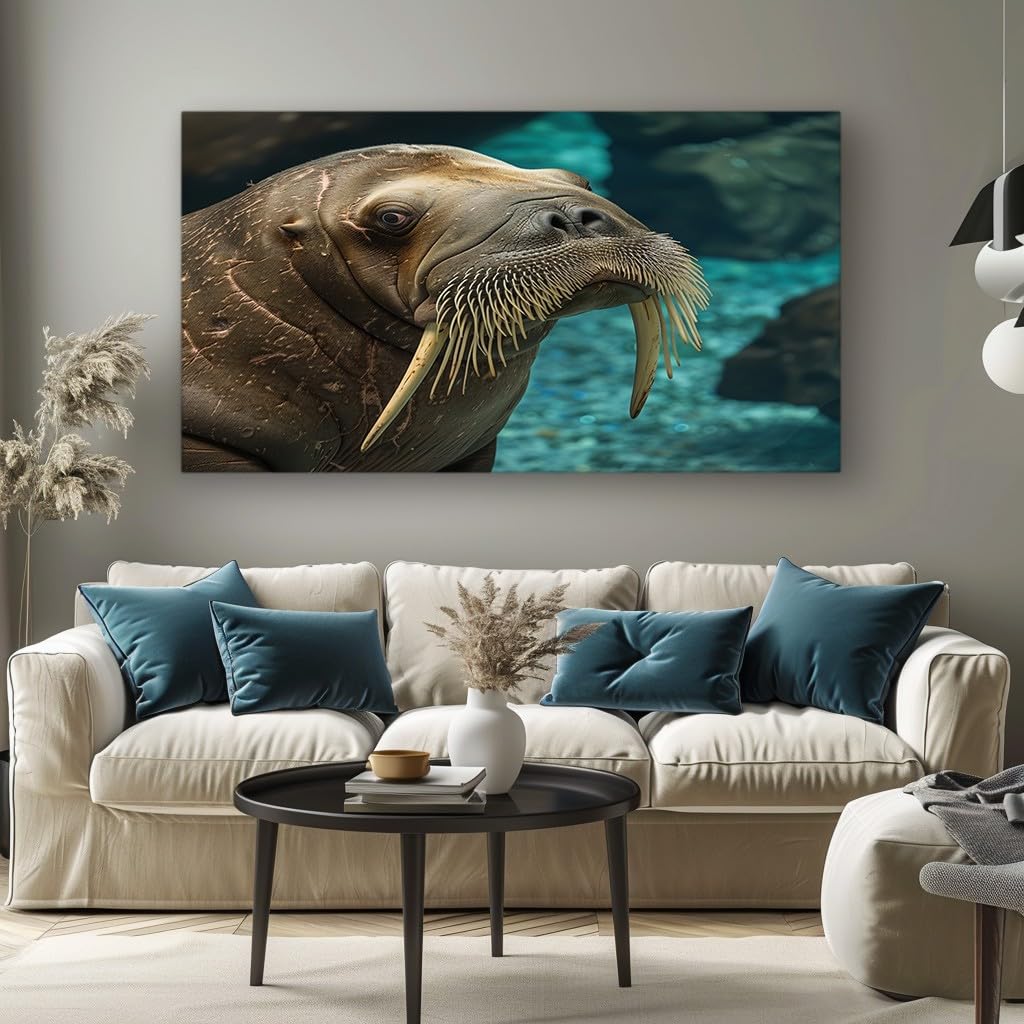 MKBKLI Canvas Wall Art for Living Room Walrus High Definition Canvas Print, Modern Wall Decoration for Bedroom and Home Interior 60x120cm