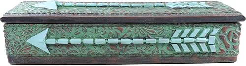 Miniatura 2 de Ebros Gift Patrones rústicos del suroeste de encaje floral con flecha de espíritu turquesa rectangular decorativo joyero figurita acento tribal