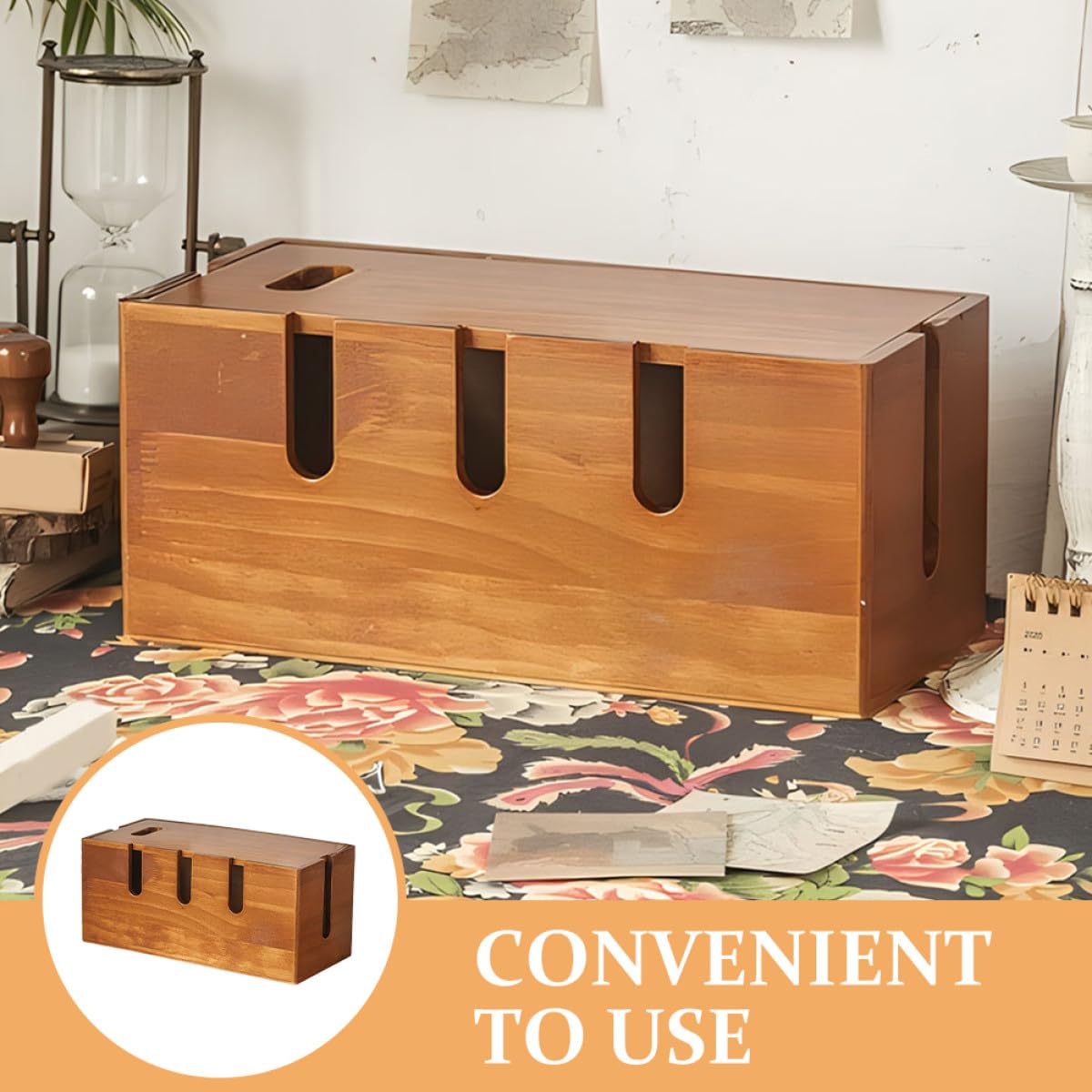 Organizador de Cables de Madera Maciza para Escritorio Caja para Organizar Cables Tapa Multifuncional para Regletas y Enchufes Almacenamiento Ordenado para Oficina y Hogar