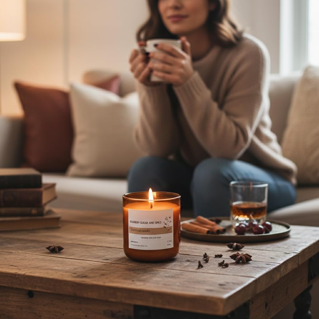 CW Studio Bourbon Sugar & Spice 12.5oz Scented Candle – Handpoured Wax in Color Sprayed Glass Jar, Single Wick Candle for Cozy Home Ambiance & Gift Giving