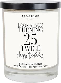 Cedar Crate Market 50th Birthday Gifts for Women Him,Happy 50th Birthday Decorations Candles Gift for Women Men, Funny 50 Years Old Ideas, Buttercream Vanilla Scented Soy Wax Handmade in USA