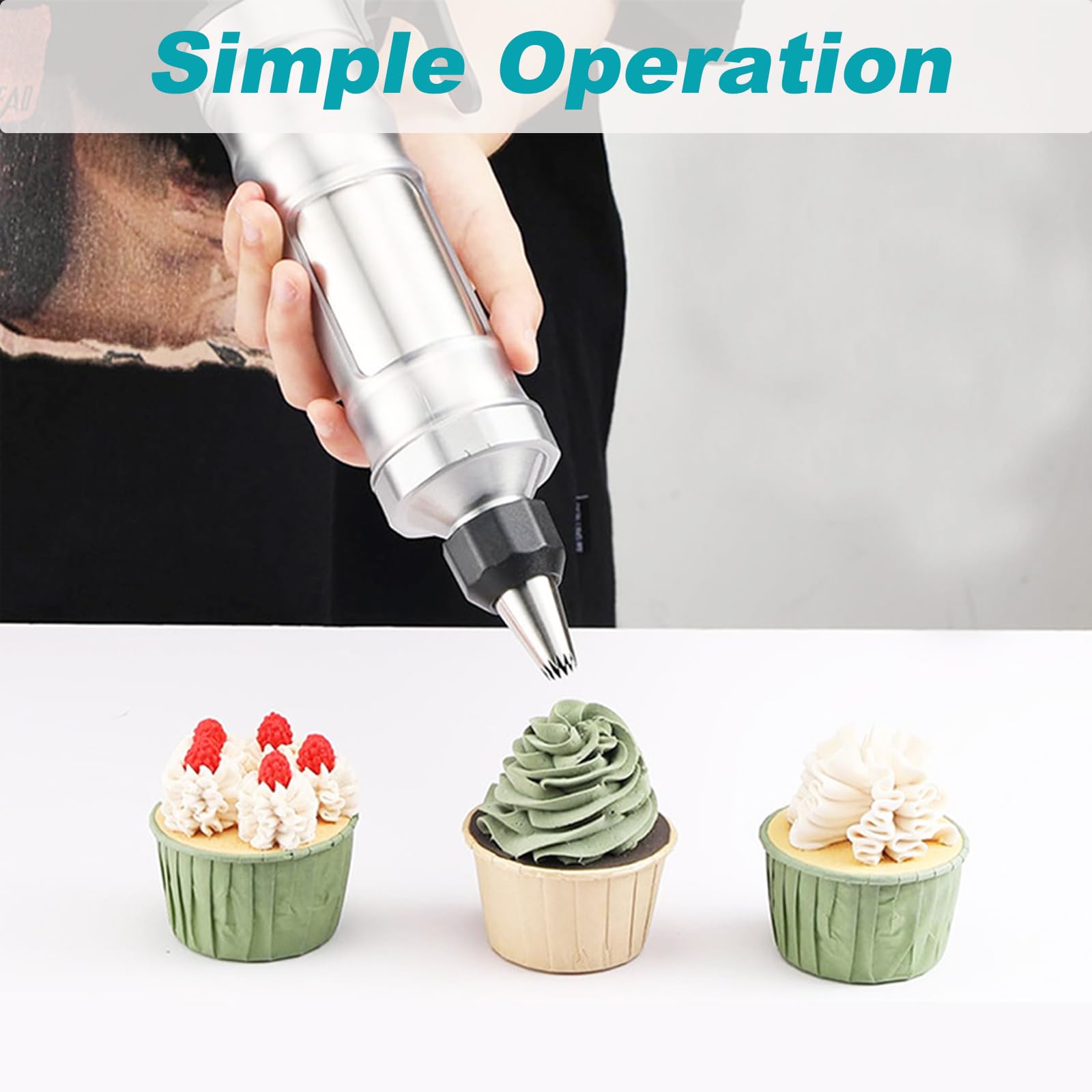 Seringue de décoration de gâteau, seringue à beignets en acier inoxydable, seringue à glaçage, seringue à pâtisserie, kit d'outils de cuisson DIY avec 6 buses, accessoires de gâteau pour