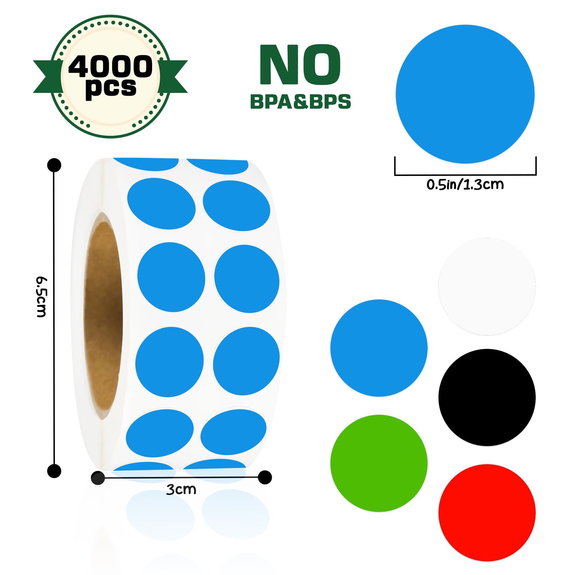 Round Stickers 13mm Circle Labels with Color Coding Dot Sticker Waterproof Removable Roll of 4000 (Blue 4000) - Image 2