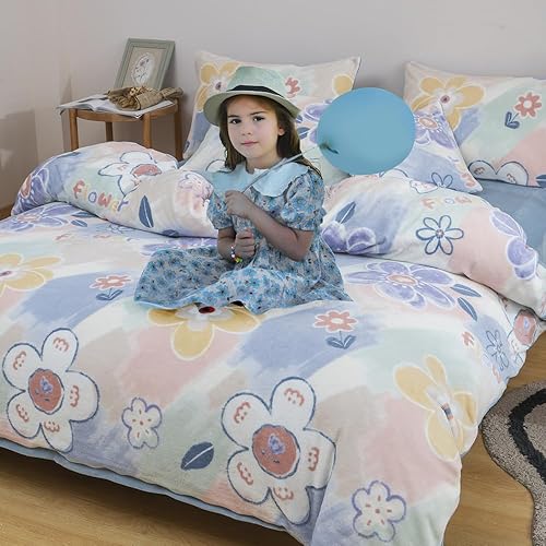 CinYana Juego de funda de edredón mullida y esponjosa, funda de edredón floral de 5 piezas, juego de ropa de cama de flores tamaño Queen (flores