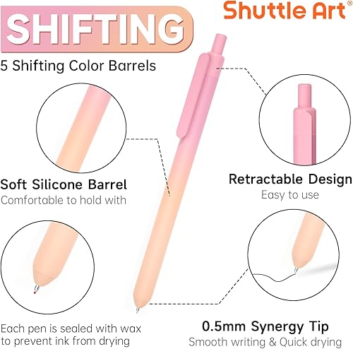 Miniatura 2 de Shuttle Art Bolígrafos retráctiles de tinta de gel con cambio de pastel, paquete de 15 bolígrafos de tinta negra, bonitos bolígrafos de 0.020 in,