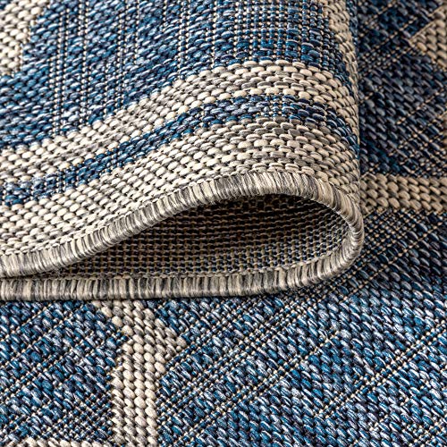 Image of JONATHAN Y Moroccan Trellis Indoor Outdoor Area Rug 8X10 Navy /Gray, Trebol Textured Weave for Backyard, Patio, Porch, Easy-Cleaning, High Traffic, Pet-Friendly, Non-Shedding (SMB109D-8)