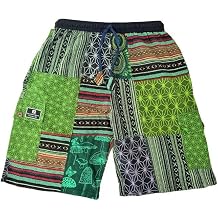 Elastic Waist Cargo Cotton Shorts | 100% Eco Friendly Hippie Style Patchwork Block | Wrinkle Resistant Breathable Shorts