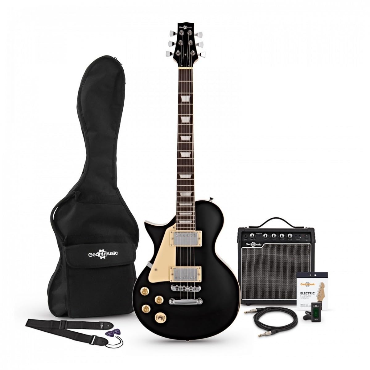 Pacchetto Chitarra Elettrica Mancini Principianti, Ampli 15W | Design Mancino con Ampli 15W e Accessori, Due Humbucker Chiusi Cromati, Top in Acero Fiammato, Manico