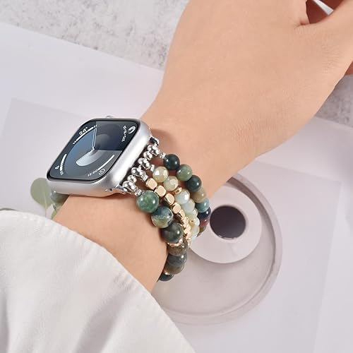 Miniatura 6 de CAGOS Pulsera de cuentas de piedra natural compatible con Apple Watch Band de 1.496 pulgadas1.575 pulgadas1.614 pulgadas para mujer, Series 9, 8, 7,