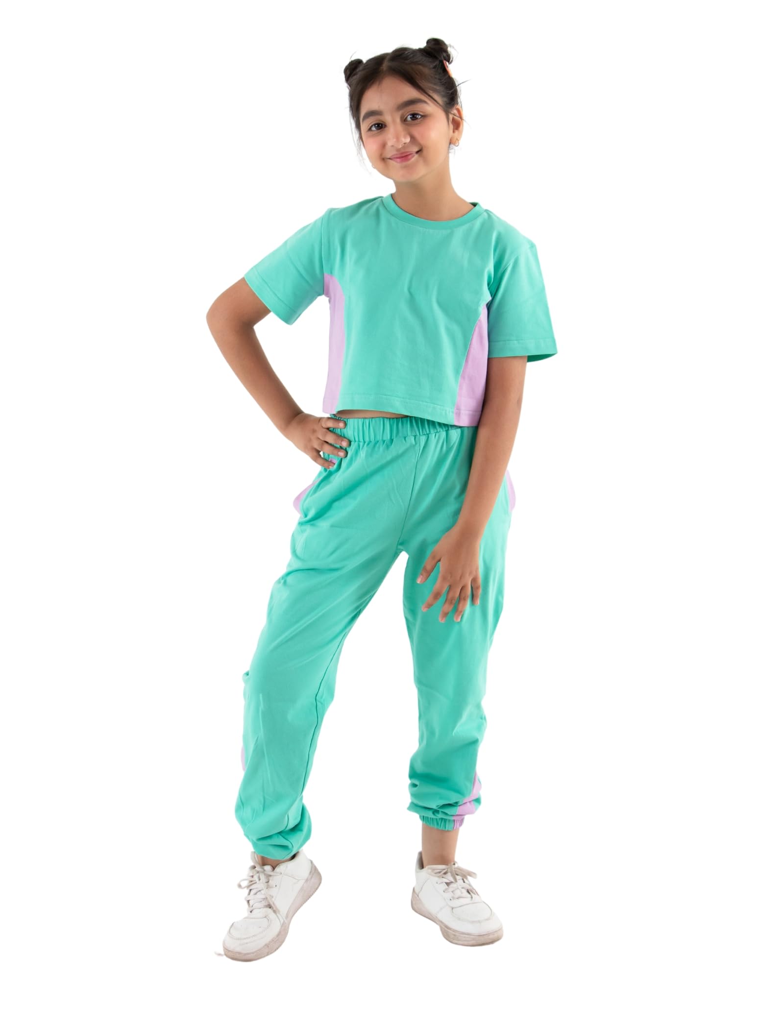 Tweeny MiniGirls Kids Pure Cotton Cord Set with Joggers Pant and Crop Top | Premium Summer Combo Set