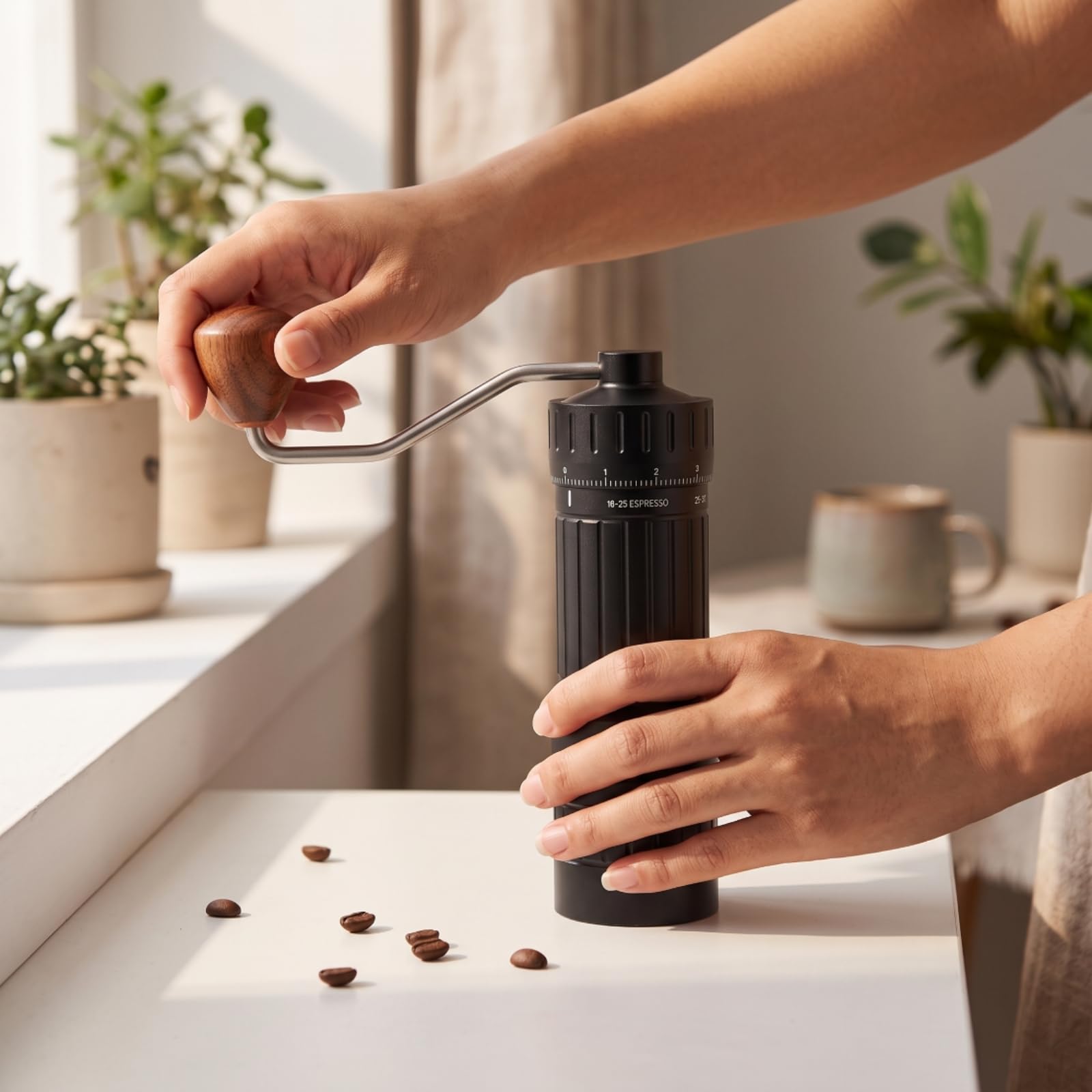 Café Manual con Manija Portátil, Gris, Gris Profundo