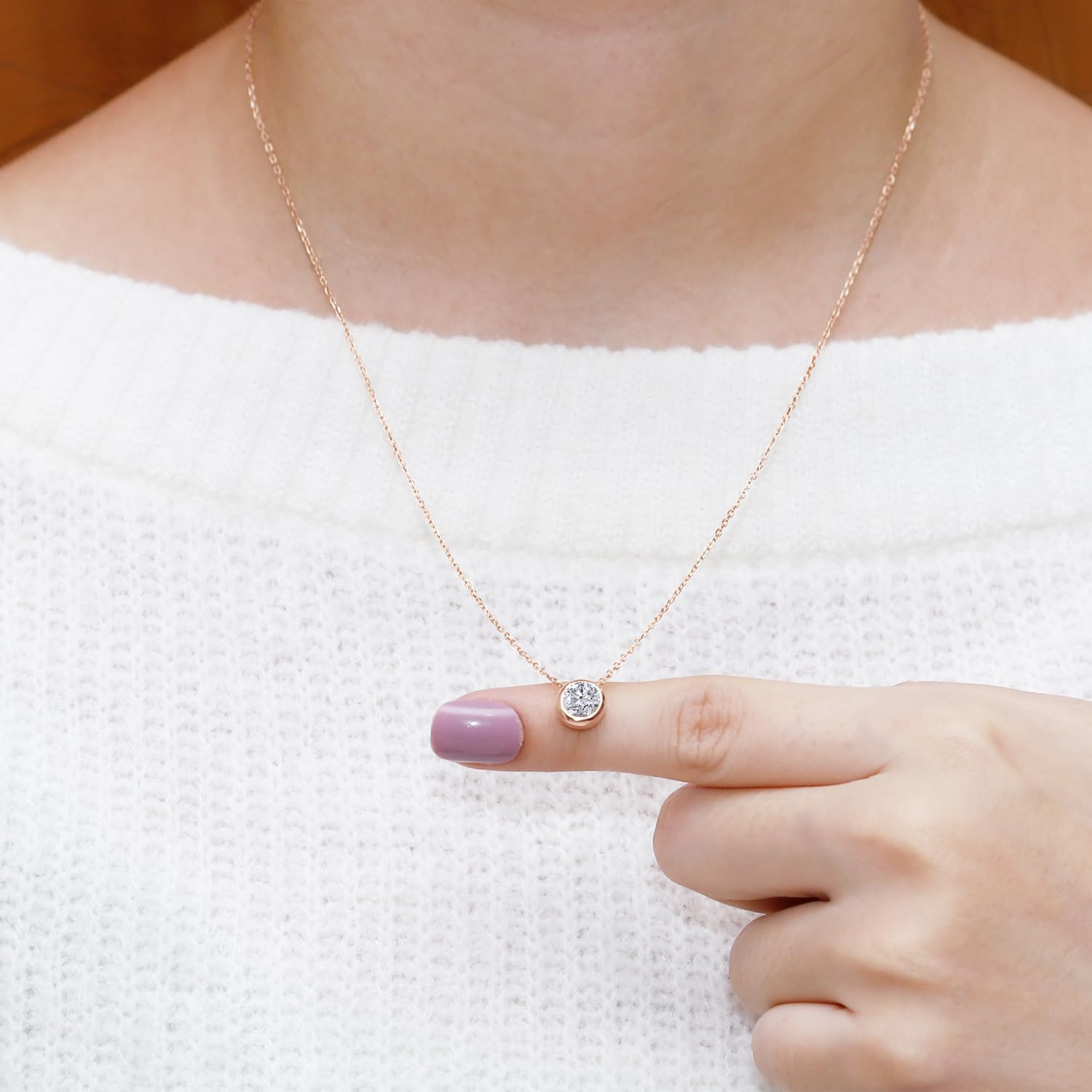 SAVEARTH DIAMONDS Solitaire Pendant Necklace for Women 6.5MM Round Lab Created Moissanite & Lab Grown Diamond Bezel Set Pendant in 14k Gold Over Sterling Silver jewelry Gift For Her - Image 4