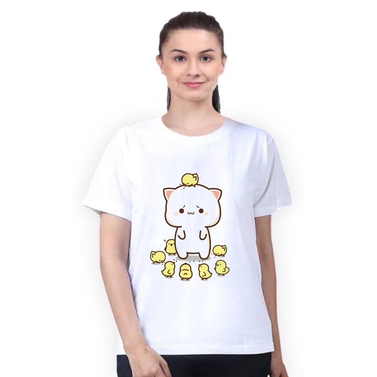 BUBU DUDU | GOMA Peach | Milk Bear | Plush Panda | Valentine Day | Cute Couple Unisex Cotton Tshirt -Baby (Duck) Sitting BUBU DUDU