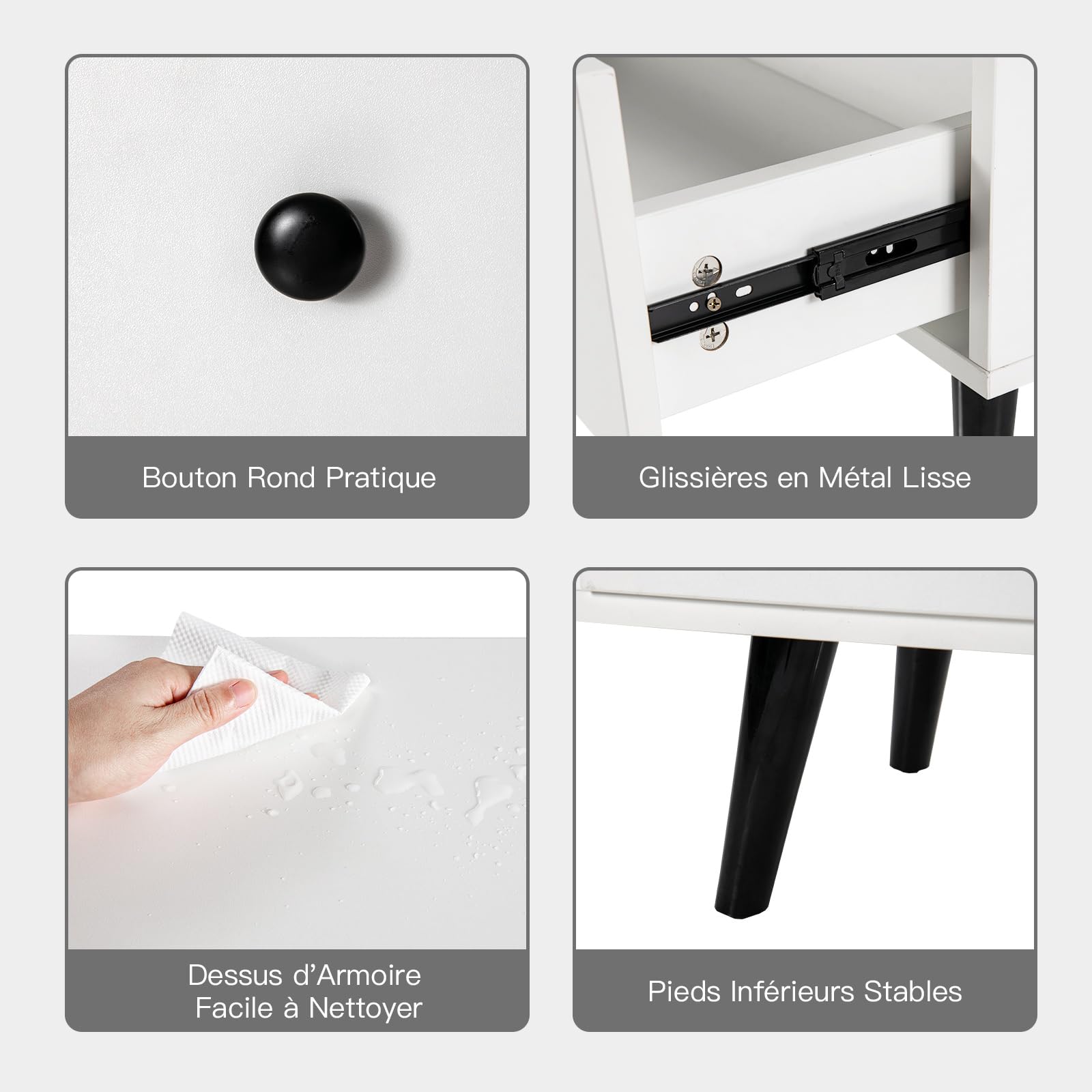 COSTWAY Commode Chambre 4 Tiroirs, Commode de Rangement en Bois, Kits Anti-Renversement, Chiffonnier Commode Blanc pour Chambre, Salon