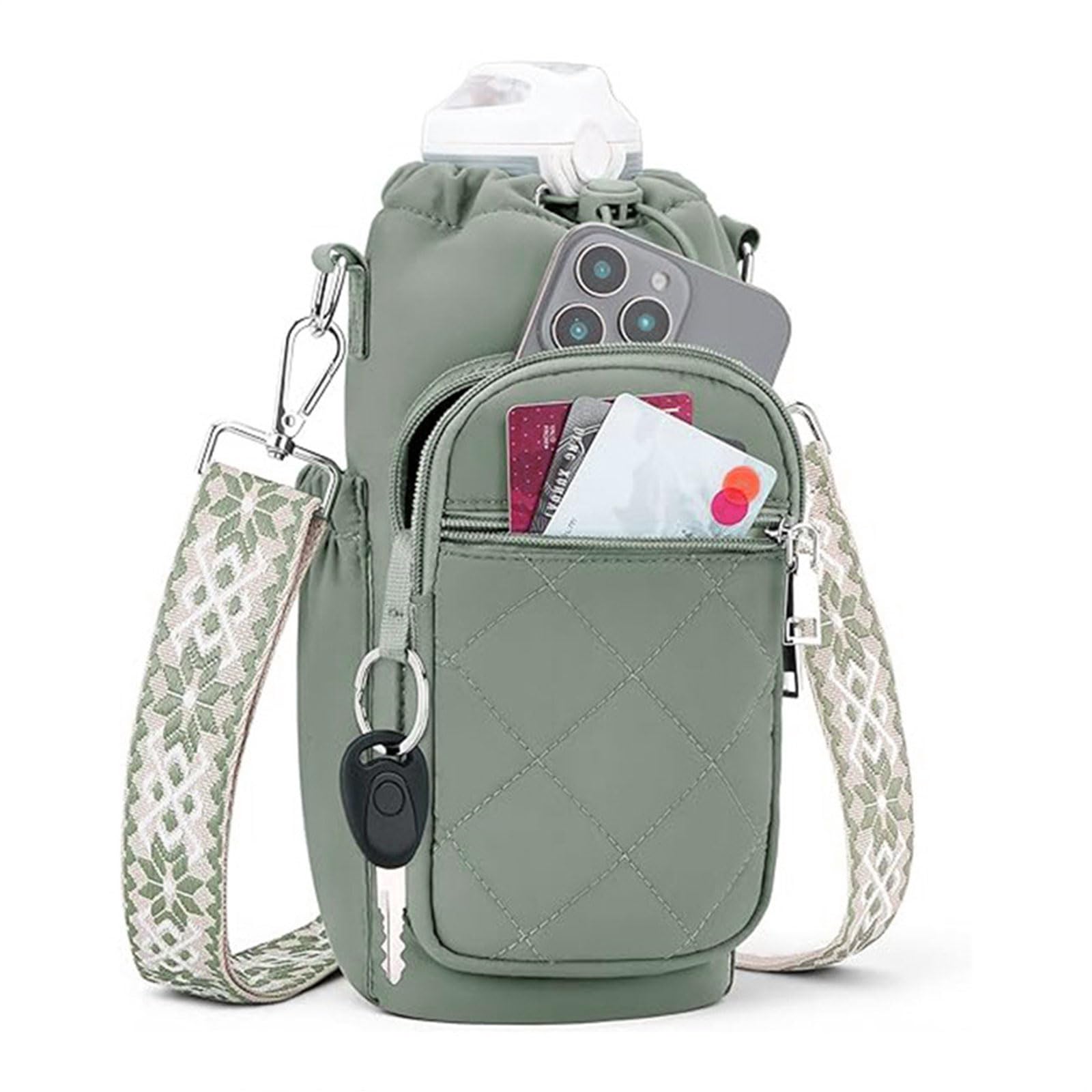 Cesujowaz Water Bottle Bag Crossbody, Insulated Water Bottle Holder with Strap 40oz, Gym Accessories for Women, Small Gym Bag with Phone Pocket