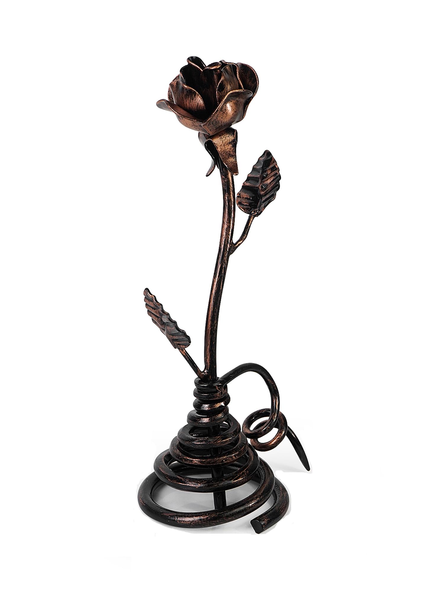 Aoneky Rose Éternelle en Fer Forgé avec Base, Forgé à la Main | Rose Artisanal Cadeau pour Marriage Anniversaire Noël Mère Femme, Cuivré