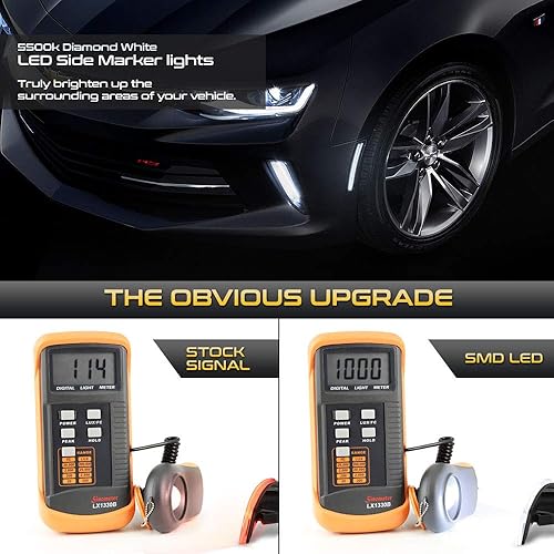 Miniatura 3 de VIPMOTOZ Luz LED blanca completa delantera + trasera cromada lateral para Chevy Camaro 2016-2022, lado del conductor y del pasajero, 4 piezas