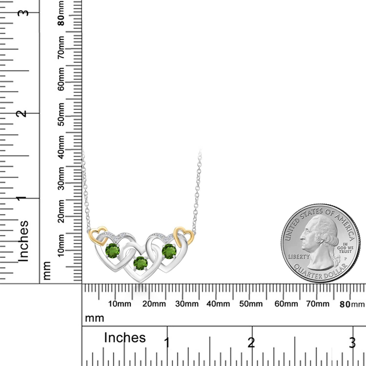 Gem Stone King 925 Silver and 10K Yellow Gold Green Tourmaline and White Lab Grown Diamond Heart Shape Pendant Necklace For Women (0.81 Cttw, with 18 Inch Chain) - Image 3