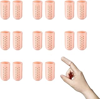 16Pcs Gel Finger Cots with Air Holes, Finger Protectors Breathable Silicone Finger Caps, Finger Sleeves Fingertips Protection for Eczema Wounds Cracking Blisters Broken Arthritis Trigger Finger.