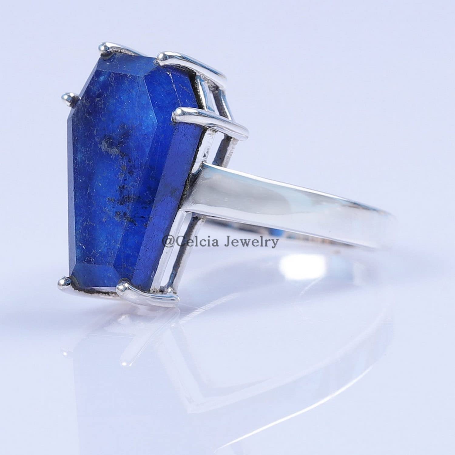 Anillo de ataúd de piedras preciosas de zafiro, joyería unisex de plata de ley 925 sólida, anillo metafísico exclusivo de amistad victoriana de promesa de declaración