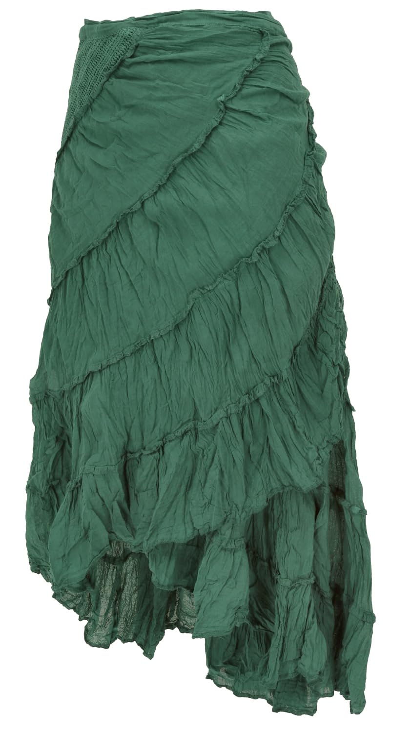 Boho Wickelrock, Krinkelrock, Maxirock, Flamenco Rock, Damen, schwarz | Maxilänge, 100 % Baumwolle, loose Passform, Vokuhila Effekt, Wickeltechnik, ideal für Sommer
