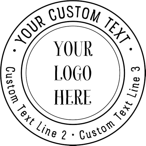 Miniatura 1 de Sello de borde redondo doble con logotipo personalizado, 3 líneas de texto, sello autoentintado, sello personalizado de goma, sellos comerciales