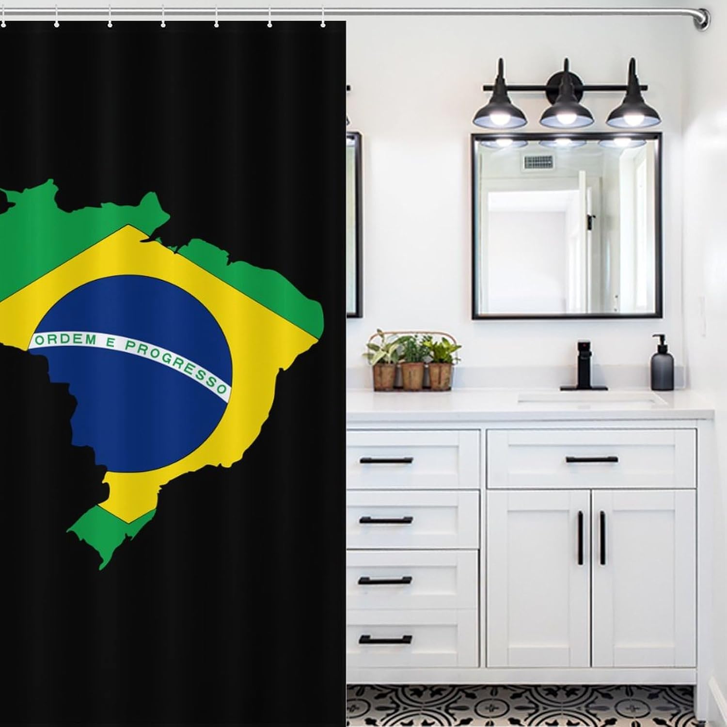 Flag of Brazil Map Funny Shower Curtains Washable Bath Curtain Liner with Hooks for Bathroom Bath Tubs