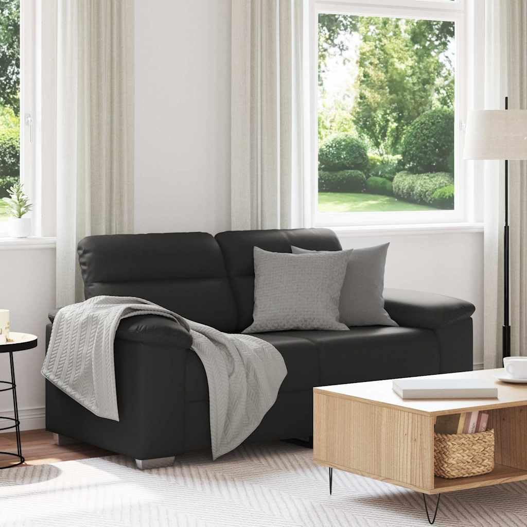 Sofá de 2 plazas, color negro, 160 x 81 x 84 cm, piel sintética, sofá de dos plazas con amplios reposabrazos, diseño moderno, robusto y ahorra espacio, para pequeñas salas de estar, oficinas