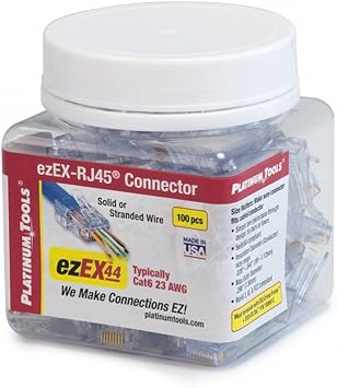 Platinum Tools ezEX44 Connector for Ethernet Cable Termination, 100 per Jar