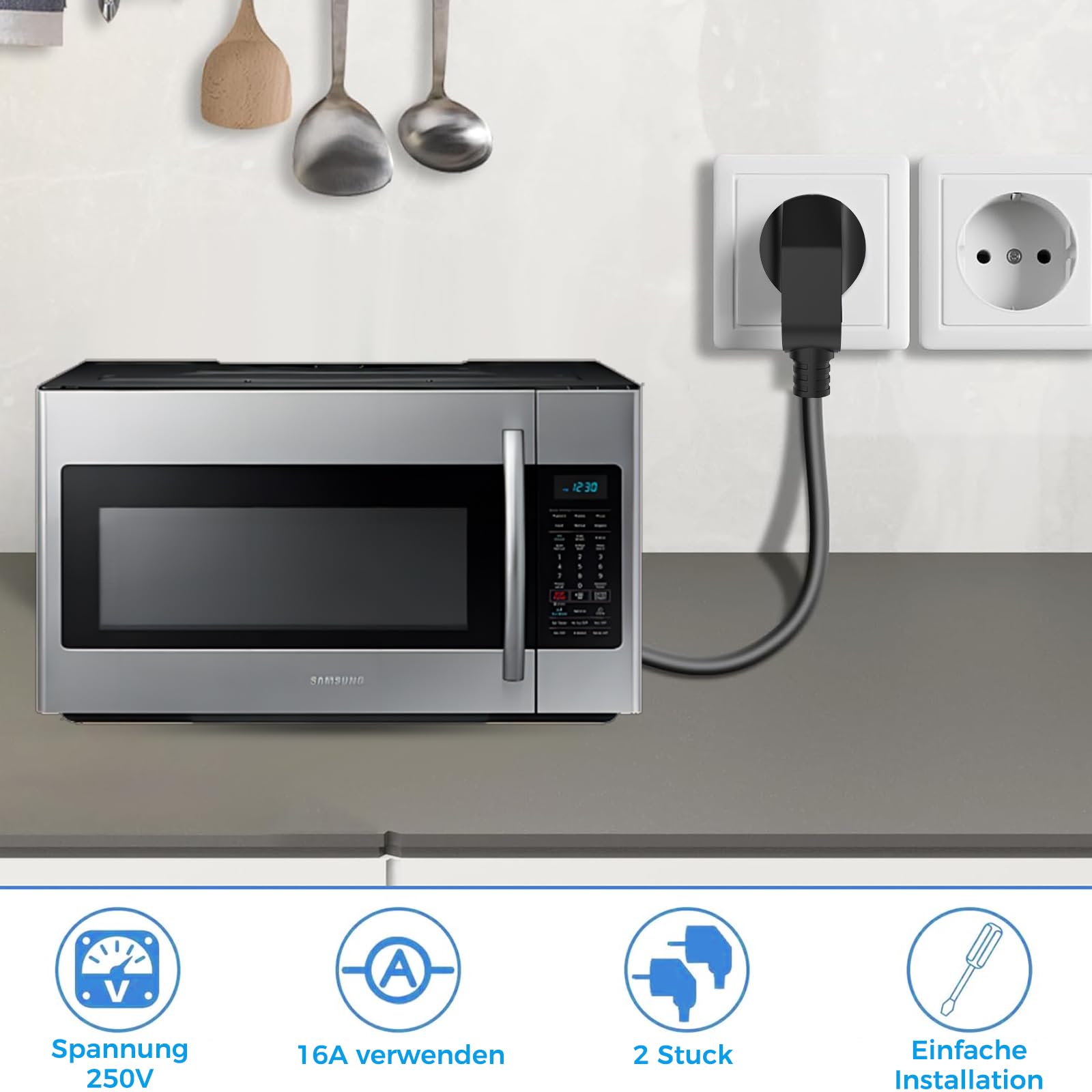 Enchufe ángulo 2 Enchufe Schuko para Cable de 8-10 mm Enchu-fe Europeo 250 V (16 A) Clavija de Contacto de Puesta a Tierra, Enchufe para Uso Profesional con Destornillador, Enchufe de Contacto