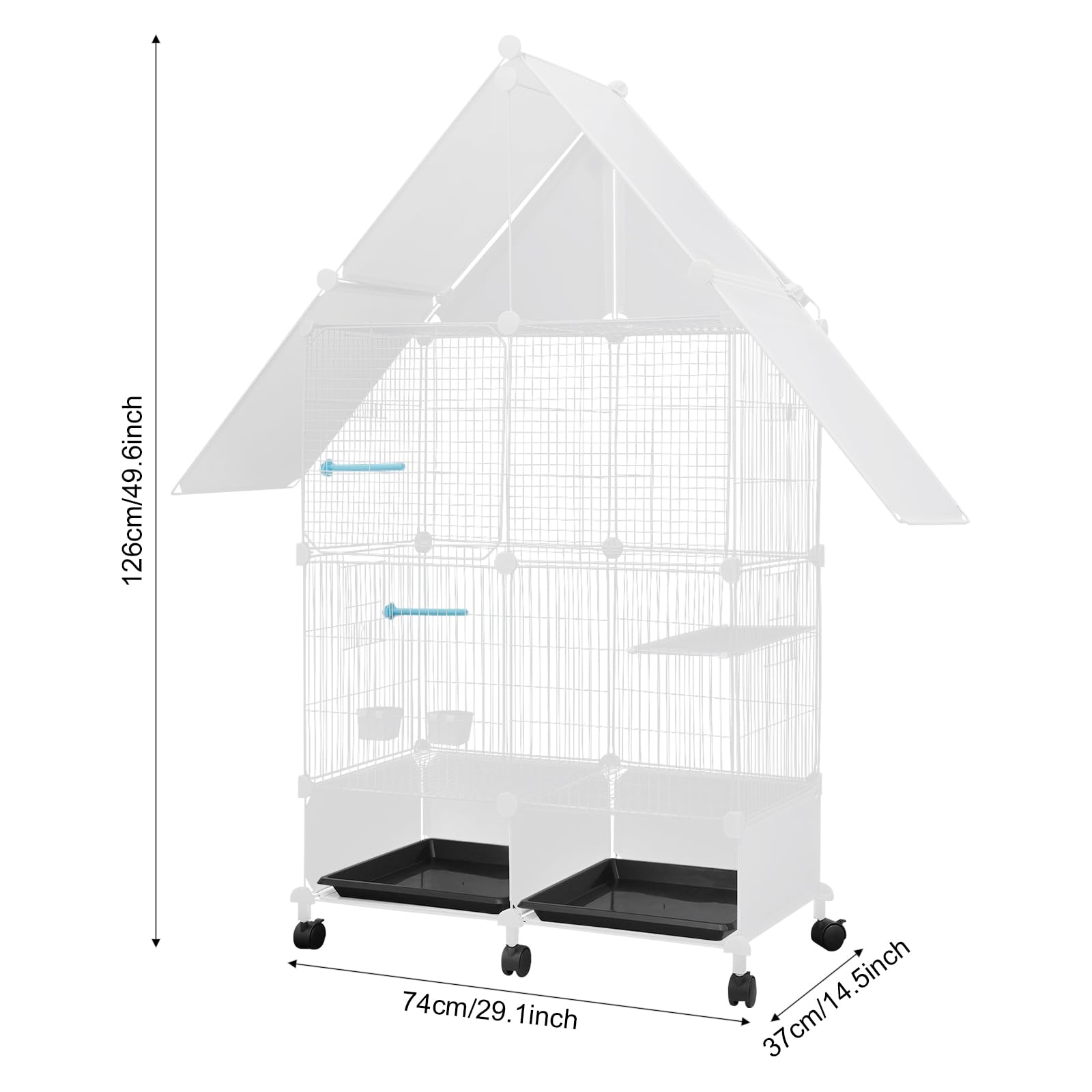 Jaula grande para pájaros con ruedas, jaula para periquitos, juguete con comedero y agua, pequeña puerta antiescape, para cría de aves domésticas en interiores y exteriores (blanco, 2º piso)