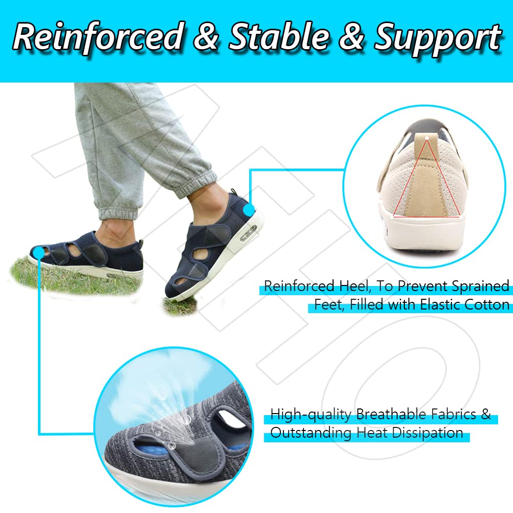 AEHO Scarpe per Anziani con Cuscino d'Aria in Memory Foam Scarpe Edema, per Nonna Scarpe da Passeggio anziane per Nonni, per Calzature gonfie per l' artrite diabetica,Grigio,46 EU